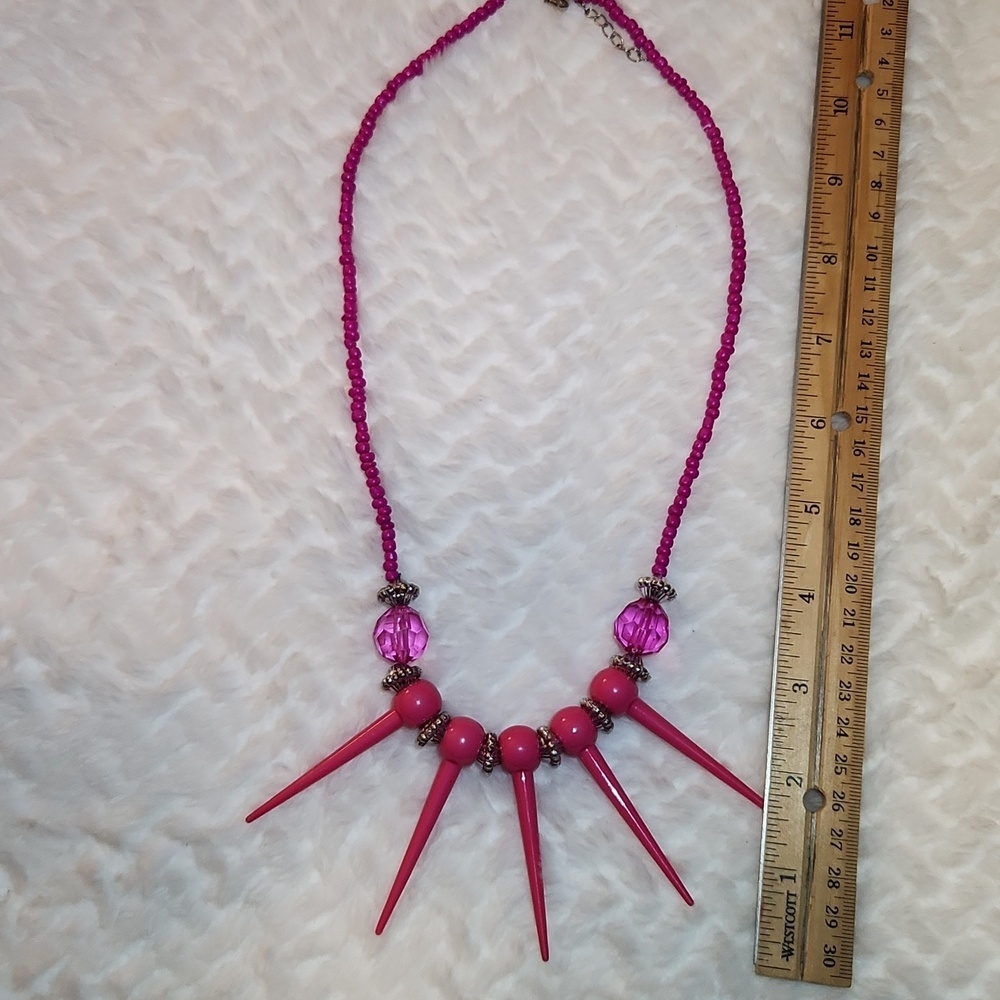 Festival Pink Spike Bold Statement Necklace - Picture 3 of 4